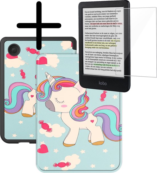 Hoes Geschikt voor Kobo Clara Colour Hoesje Bookcase Cover Hoes Met Screenprotector - Hoesje Geschikt voor Kobo Clara Colour Hoes Cover Case - Eenhoorn van Cucuruk.