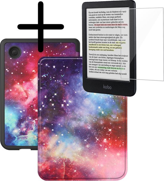 Hoes Geschikt voor Kobo Clara Colour Hoesje Bookcase Cover Hoes Met Screenprotector - Hoesje Geschikt voor Kobo Clara Colour Hoes Cover Case - Galaxy van EchtQuality
