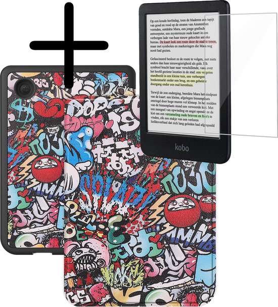 Hoes Geschikt voor Kobo Clara Colour Hoesje Bookcase Cover Hoes Met Screenprotector - Hoesje Geschikt voor Kobo Clara Colour Hoes Cover Case - Graffity van Colourful.