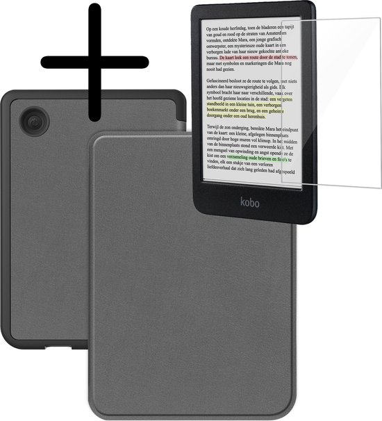 Hoes Geschikt voor Kobo Clara Colour Hoesje Bookcase Cover Hoes Met Screenprotector - Hoesje Geschikt voor Kobo Clara Colour Hoes Cover Case - Grijs van FIFALUYS