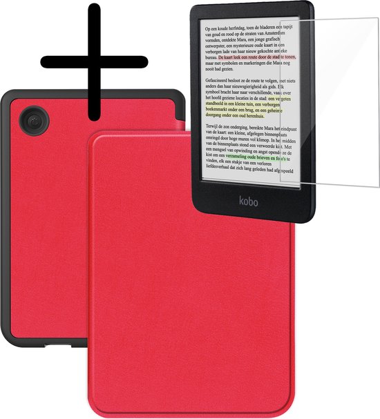 Hoes Geschikt voor Kobo Clara Colour Hoesje Bookcase Cover Hoes Met Screenprotector - Hoesje Geschikt voor Kobo Clara Colour Hoes Cover Case - Rood van FBB