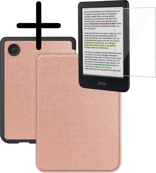 Hoes Geschikt voor Kobo Clara Colour Hoesje Bookcase Cover Hoes Met Screenprotector - Hoesje Geschikt voor Kobo Clara Colour Hoes Cover Case - Rosé Goud van Cardew