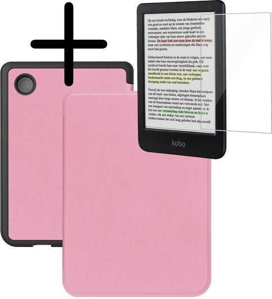 Hoes Geschikt voor Kobo Clara Colour Hoesje Bookcase Cover Hoes Met Screenprotector - Hoesje Geschikt voor Kobo Clara Colour Hoes Cover Case - Roze van Merkloos