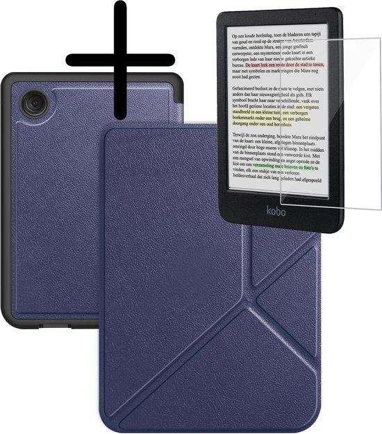 Hoes Geschikt voor Kobo Clara Colour Hoesje Bookcase Cover Hoes Trifold Met Screenprotector - Hoesje Geschikt voor Kobo Clara Colour Hoes Cover Case - Donkerblauw van MMOBIEL