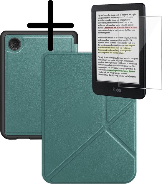 Hoes Geschikt voor Kobo Clara Colour Hoesje Bookcase Cover Hoes Trifold Met Screenprotector - Hoesje Geschikt voor Kobo Clara Colour Hoes Cover Case - Donkergroen van iMoshion