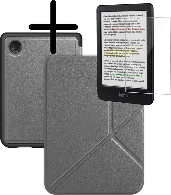 Hoes Geschikt voor Kobo Clara Colour Hoesje Bookcase Cover Hoes Trifold Met Screenprotector - Hoesje Geschikt voor Kobo Clara Colour Hoes Cover Case - Grijs van Ziqiuxi