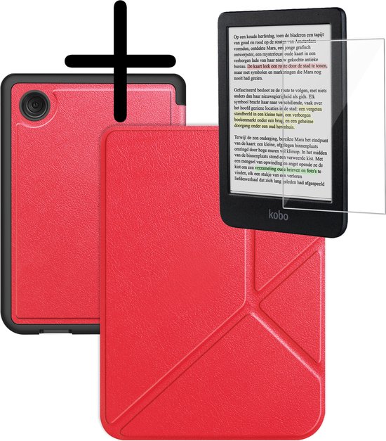 Hoes Geschikt voor Kobo Clara Colour Hoesje Bookcase Cover Hoes Trifold Met Screenprotector - Hoesje Geschikt voor Kobo Clara Colour Hoes Cover Case - Rood van Merkloos