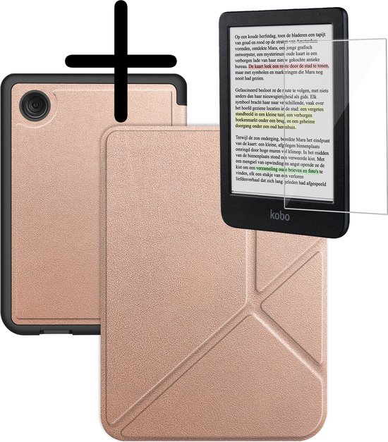 Hoes Geschikt voor Kobo Clara Colour Hoesje Bookcase Cover Hoes Trifold Met Screenprotector - Hoesje Geschikt voor Kobo Clara Colour Hoes Cover Case - Rosé Goud van FoneFX