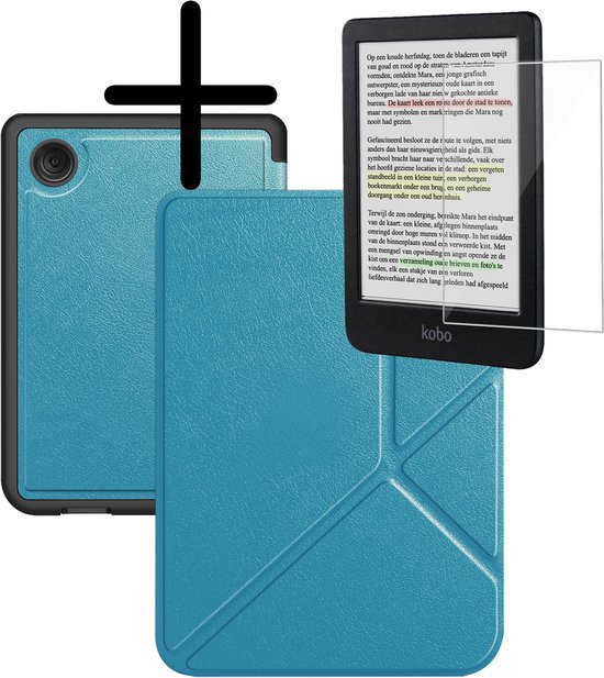 Hoes Geschikt voor Kobo Clara Colour Hoesje Bookcase Cover Hoes Trifold Met Screenprotector - Hoesje Geschikt voor Kobo Clara Colour Hoes Cover Case - Turquoise van Merkloos