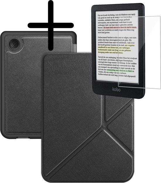Hoes Geschikt voor Kobo Clara Colour Hoesje Bookcase Cover Hoes Trifold Met Screenprotector - Hoesje Geschikt voor Kobo Clara Colour Hoes Cover Case - Zwart van OniOne
