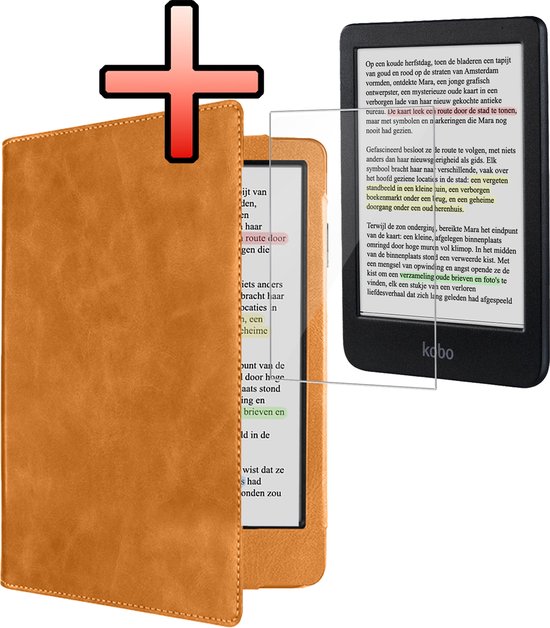 Hoes Geschikt voor Kobo Clara Colour Leren Hoesje Bookcase Cover Book Case Hoes Sleepcover Leer Met Screenprotector - Bruin van eCarpetGallery