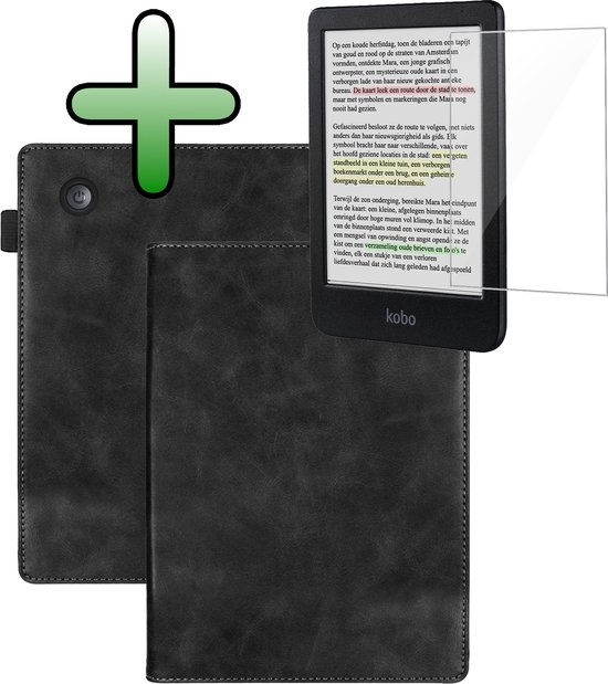 Hoes Geschikt voor Kobo Clara Colour Leren Hoesje Bookcase Cover Hoes Met Screenprotector - Hoesje Geschikt voor Kobo Clara Colour Hoes Cover Case Leer - Zwart van Merkloos