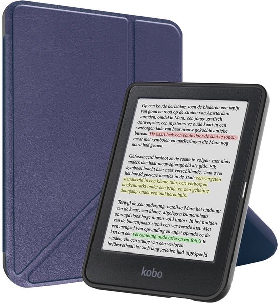 Hoes Geschikt voor Kobo Clara Colour - Luxe E-reader Trifold Case - Bescherm Hoesje Book Cover - Donkerblauw