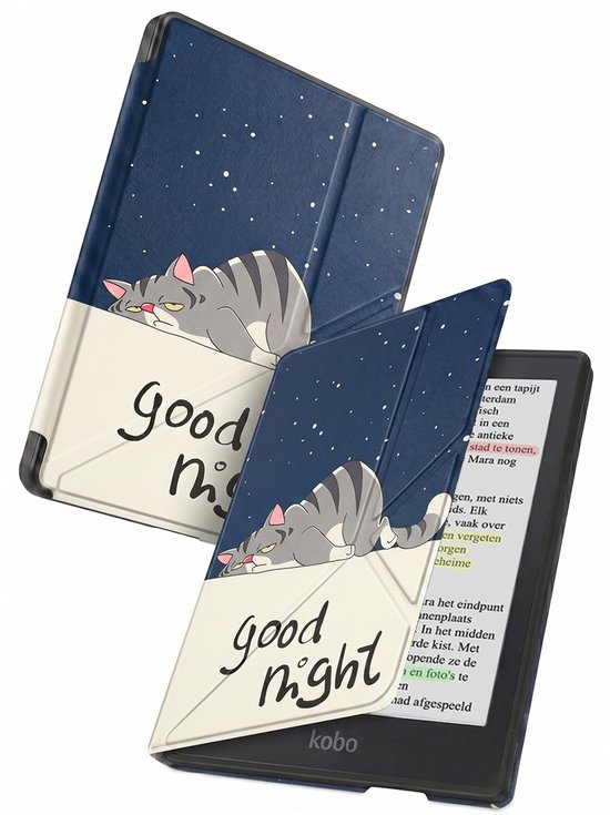 Hoes Geschikt voor Kobo Clara Colour - Luxe E-reader Trifold Case - Bescherm Hoesje Book Cover - Kat