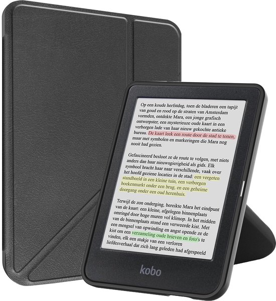 Hoes Geschikt voor Kobo Clara Colour - Luxe E-reader Trifold Case - Bescherm Hoesje Book Cover - Zwart
