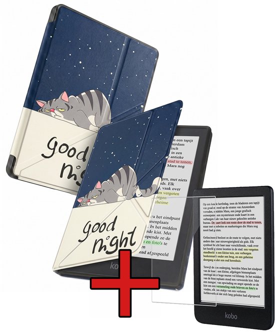 Hoes Geschikt voor Kobo Clara Colour - Met Screenprotector - Luxe E-reader Trifold Case - Bescherm Hoesje Book Cover - Kat
