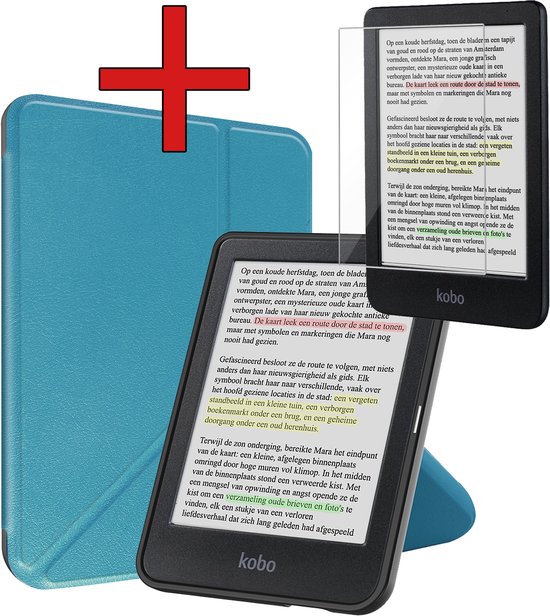 Hoes Geschikt voor Kobo Clara Colour - Met Screenprotector - Luxe E-reader Trifold Case - Bescherm Hoesje Book Cover - Turquoise