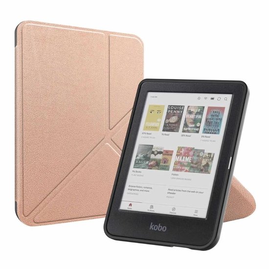Hoes geschikt voor Kobo Clara Colour/BW - E-reader hoesje - Bookcase cover - Beschermhoes - Trifold - Rosé goud - Jonyx