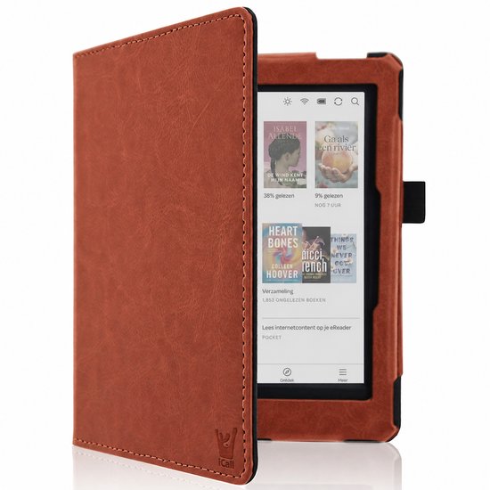 Hoes geschikt voor Kobo Clara HD - Book Case Premium Sleep Cover Kunstleer Hoesje met Auto/Wake Functie - Cognac Bruin