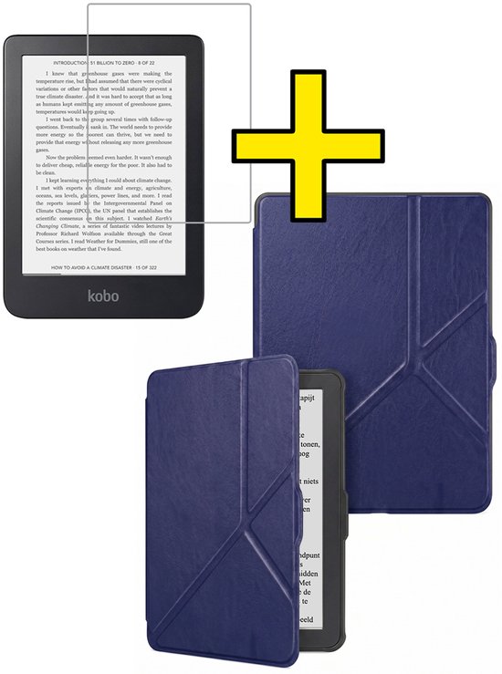 Hoes Geschikt voor Kobo Clara HD - E-reader Bescherm Hoesje Case Sleep Cover Trifold Met Screenprotector - Hoes Geschikt voor Kobo Clara HD Hoesje - Donkerblauw