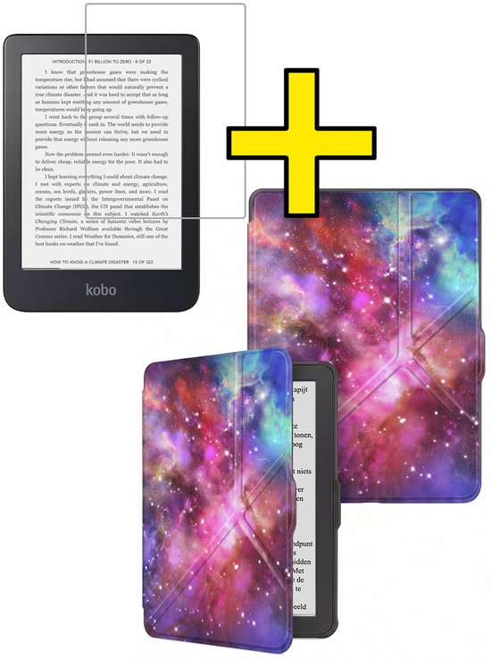 Hoes Geschikt voor Kobo Clara HD - E-reader Bescherm Hoesje Case Sleep Cover Trifold Met Screenprotector - Hoes Geschikt voor Kobo Clara HD Hoesje - Galaxy