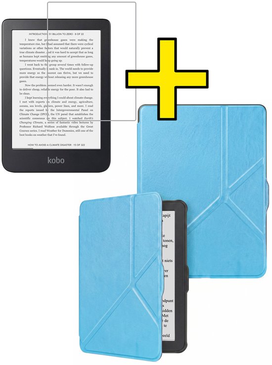 Hoes Geschikt voor Kobo Clara HD - E-reader Bescherm Hoesje Case Sleep Cover Trifold Met Screenprotector - Hoes Geschikt voor Kobo Clara HD Hoesje - Lichtblauw