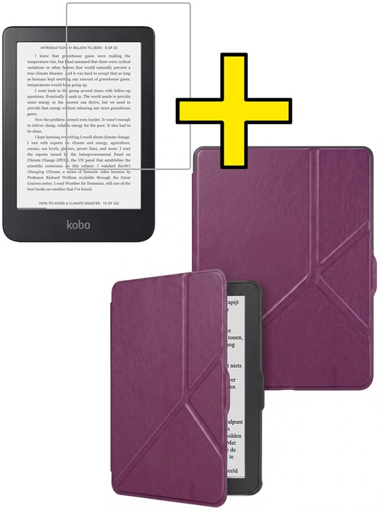 Hoes Geschikt voor Kobo Clara HD - E-reader Bescherm Hoesje Case Sleep Cover Trifold Met Screenprotector - Hoes Geschikt voor Kobo Clara HD Hoesje - Paars