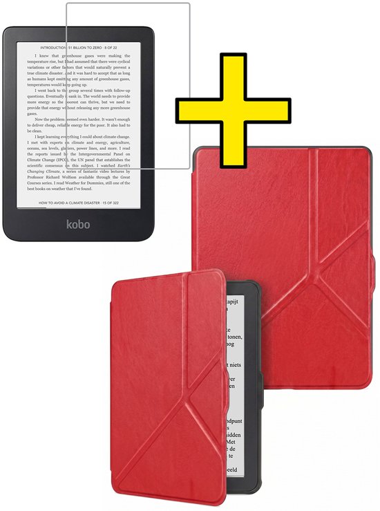 Hoes Geschikt voor Kobo Clara HD - E-reader Bescherm Hoesje Case Sleep Cover Trifold Met Screenprotector - Hoes Geschikt voor Kobo Clara HD Hoesje - Rood