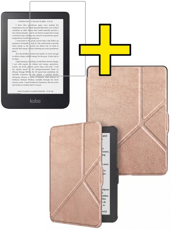 Hoes Geschikt voor Kobo Clara HD - E-reader Bescherm Hoesje Case Sleep Cover Trifold Met Screenprotector - Hoes Geschikt voor Kobo Clara HD Hoesje - Rosé Goud