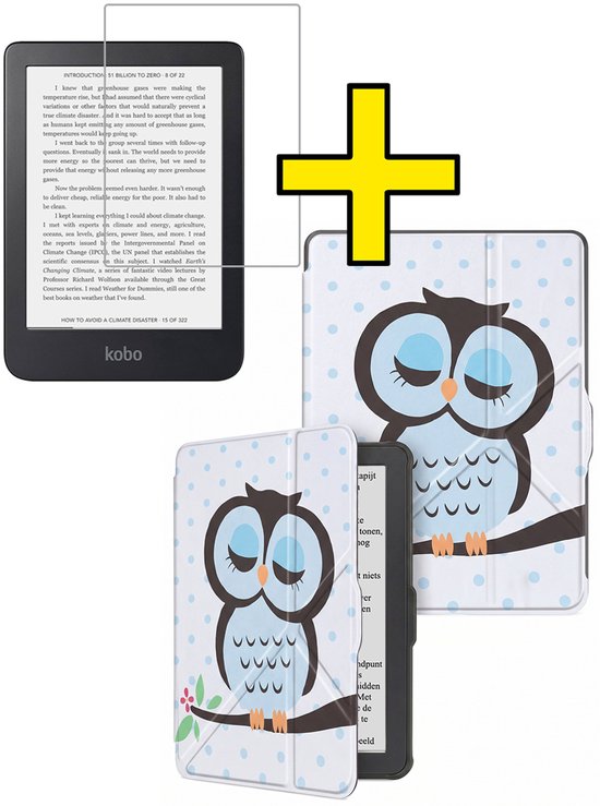 Hoes Geschikt voor Kobo Clara HD - E-reader Bescherm Hoesje Case Sleep Cover Trifold Met Screenprotector - Hoes Geschikt voor Kobo Clara HD Hoesje - Uil