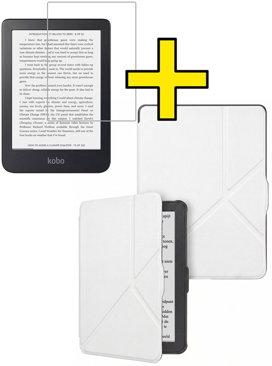 Hoes Geschikt voor Kobo Clara HD - E-reader Bescherm Hoesje Case Sleep Cover Trifold Met Screenprotector - Hoes Geschikt voor Kobo Clara HD Hoesje - Wit