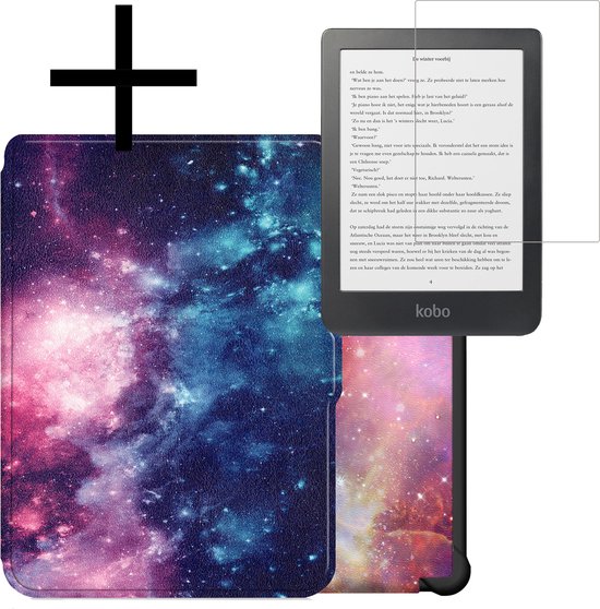 Hoes Geschikt voor Kobo Clara HD Hoesje Bookcase Cover Book Case Hoes Sleepcover Met Screenprotector - Galaxy van i12Cover