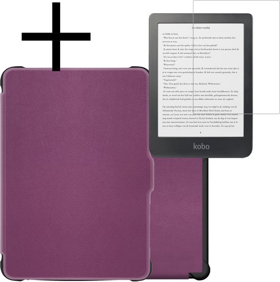 Hoes Geschikt voor Kobo Clara HD Hoesje Bookcase Cover Book Case Hoes Sleepcover Met Screenprotector - Paars van Mango.