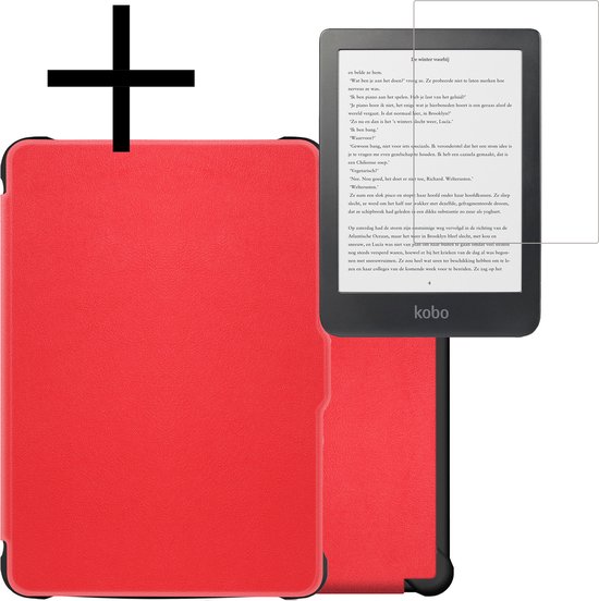 Hoes Geschikt voor Kobo Clara HD Hoesje Bookcase Cover Book Case Hoes Sleepcover Met Screenprotector - Rood van Fintie