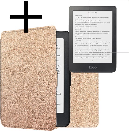 Hoes Geschikt voor Kobo Clara HD Hoesje Bookcase Cover Book Case Hoes Sleepcover Met Screenprotector - Rosé Goud van Fournya