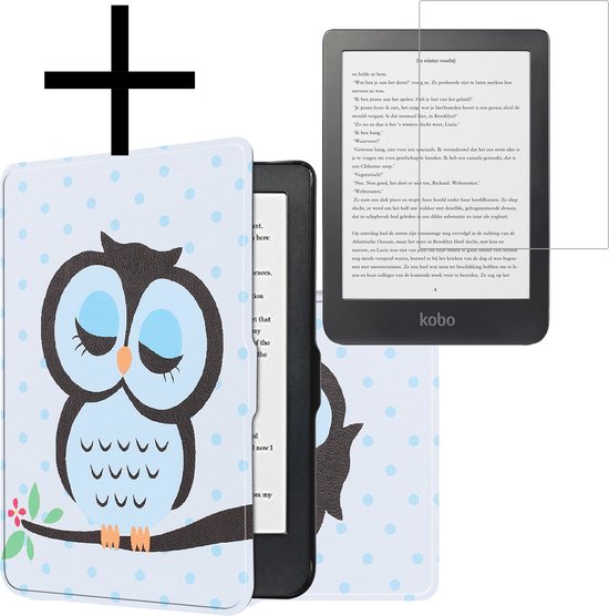 Hoes Geschikt voor Kobo Clara HD Hoesje Bookcase Cover Book Case Hoes Sleepcover Met Screenprotector - Uil van Merkloos