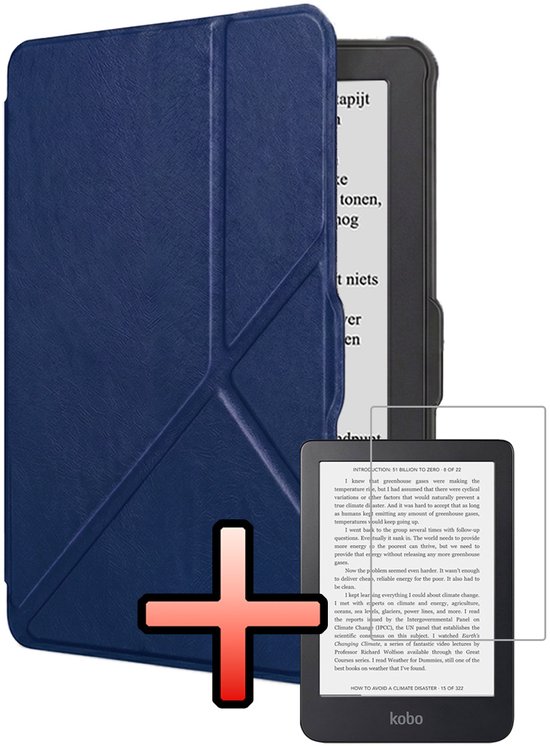 Hoes Geschikt voor Kobo Clara HD Hoesje Bookcase Cover Book Case Hoes Sleepcover Trifold Met Screenprotector - Donkerblauw