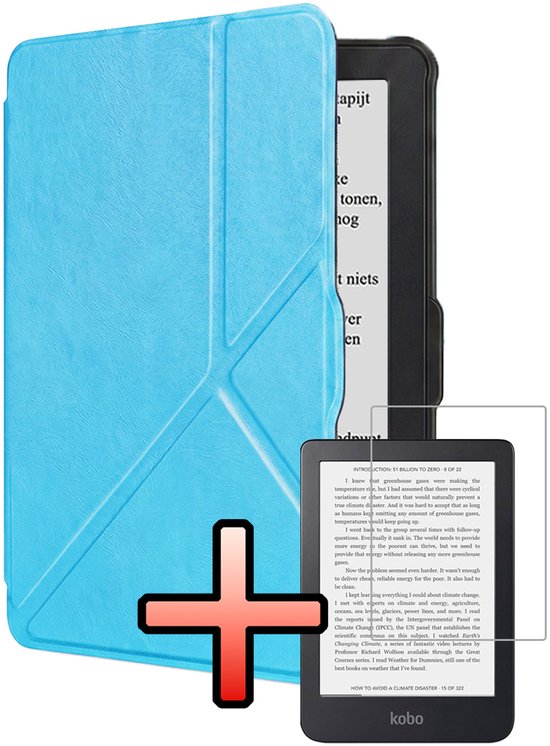 Hoes Geschikt voor Kobo Clara HD Hoesje Bookcase Cover Book Case Hoes Sleepcover Trifold Met Screenprotector - Lichtblauw