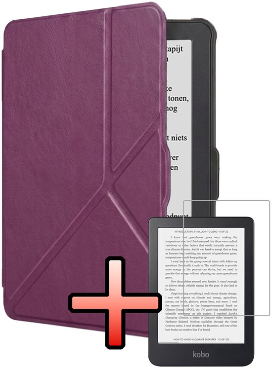 Hoes Geschikt voor Kobo Clara HD Hoesje Bookcase Cover Book Case Hoes Sleepcover Trifold Met Screenprotector - Paars