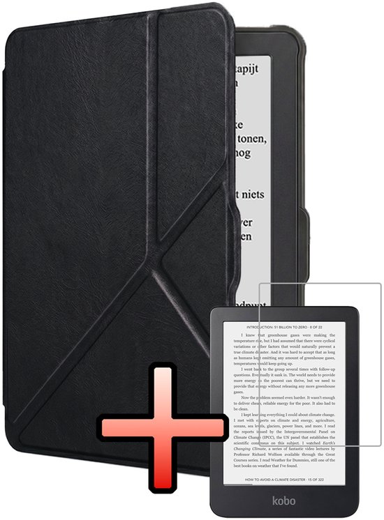 Hoes Geschikt voor Kobo Clara HD Hoesje Bookcase Cover Book Case Hoes Sleepcover Trifold Met Screenprotector - Zwart