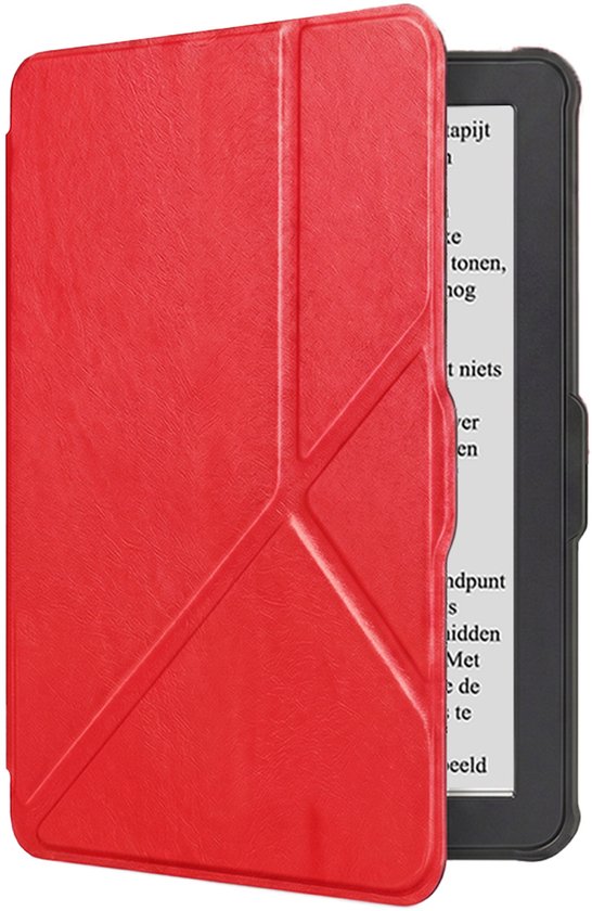 Hoes Geschikt voor Kobo Clara HD Hoesje Bookcase Cover Book Case Hoes Sleepcover Trifold - Rood