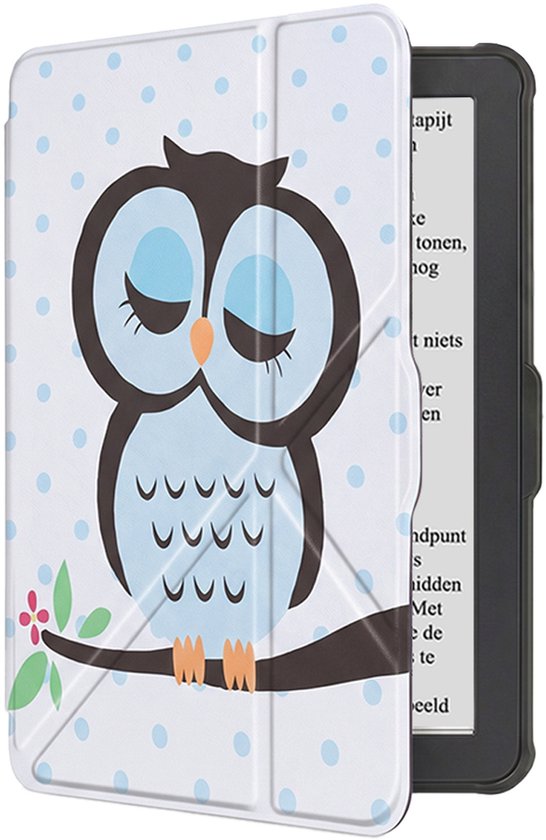 Hoes Geschikt voor Kobo Clara HD Hoesje Bookcase Cover Book Case Hoes Sleepcover Trifold - Uil