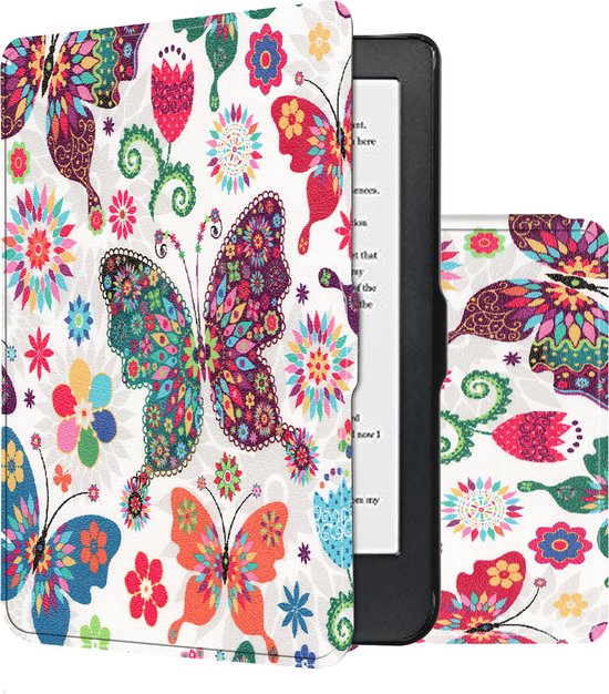 Hoes Geschikt voor Kobo Clara HD Hoesje Bookcase Cover Book Case Hoes Sleepcover - Vlinders van Merkloos