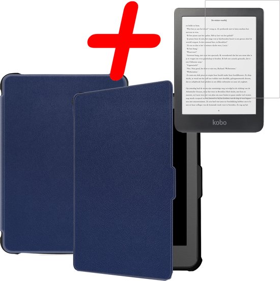 Hoes Geschikt voor Kobo Clara HD Hoesje Bookcase Cover Hoes Met Screenprotector - Hoesje Geschikt voor Kobo Clara HD Hoes Cover Case - Donkerblauw van MMOBIEL