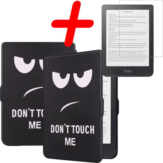 Hoes Geschikt voor Kobo Clara HD Hoesje Bookcase Cover Hoes Met Screenprotector - Hoesje Geschikt voor Kobo Clara HD Hoes Cover Case - Don't Touch Me van Mobiparts