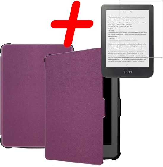 Hoes Geschikt voor Kobo Clara HD Hoesje Bookcase Cover Hoes Met Screenprotector - Hoesje Geschikt voor Kobo Clara HD Hoes Cover Case - Paars van FBBULES