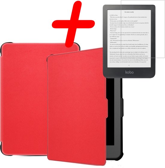Hoes Geschikt voor Kobo Clara HD Hoesje Bookcase Cover Hoes Met Screenprotector - Hoesje Geschikt voor Kobo Clara HD Hoes Cover Case - Rood van IGOZ.