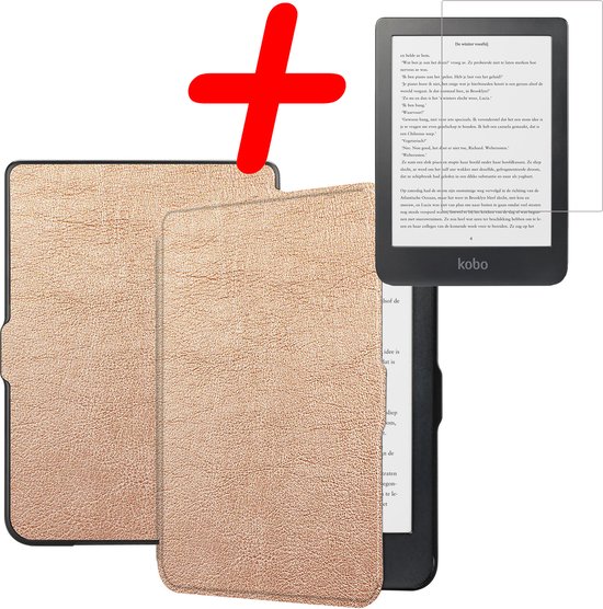 Hoes Geschikt voor Kobo Clara HD Hoesje Bookcase Cover Hoes Met Screenprotector - Hoesje Geschikt voor Kobo Clara HD Hoes Cover Case - Rosé Goud van FMPuywel
