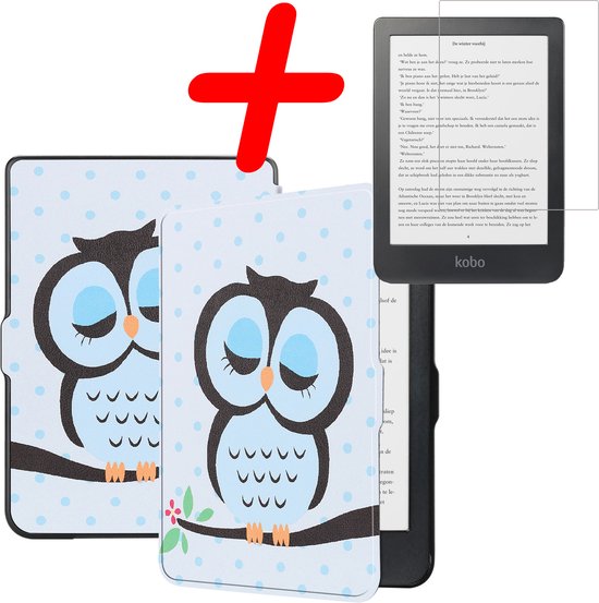 Hoes Geschikt voor Kobo Clara HD Hoesje Bookcase Cover Hoes Met Screenprotector - Hoesje Geschikt voor Kobo Clara HD Hoes Cover Case - Uil van Merkloos