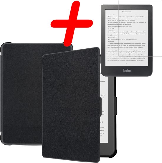 Hoes Geschikt voor Kobo Clara HD Hoesje Bookcase Cover Hoes Met Screenprotector - Hoesje Geschikt voor Kobo Clara HD Hoes Cover Case - Zwart van MMOBIEL